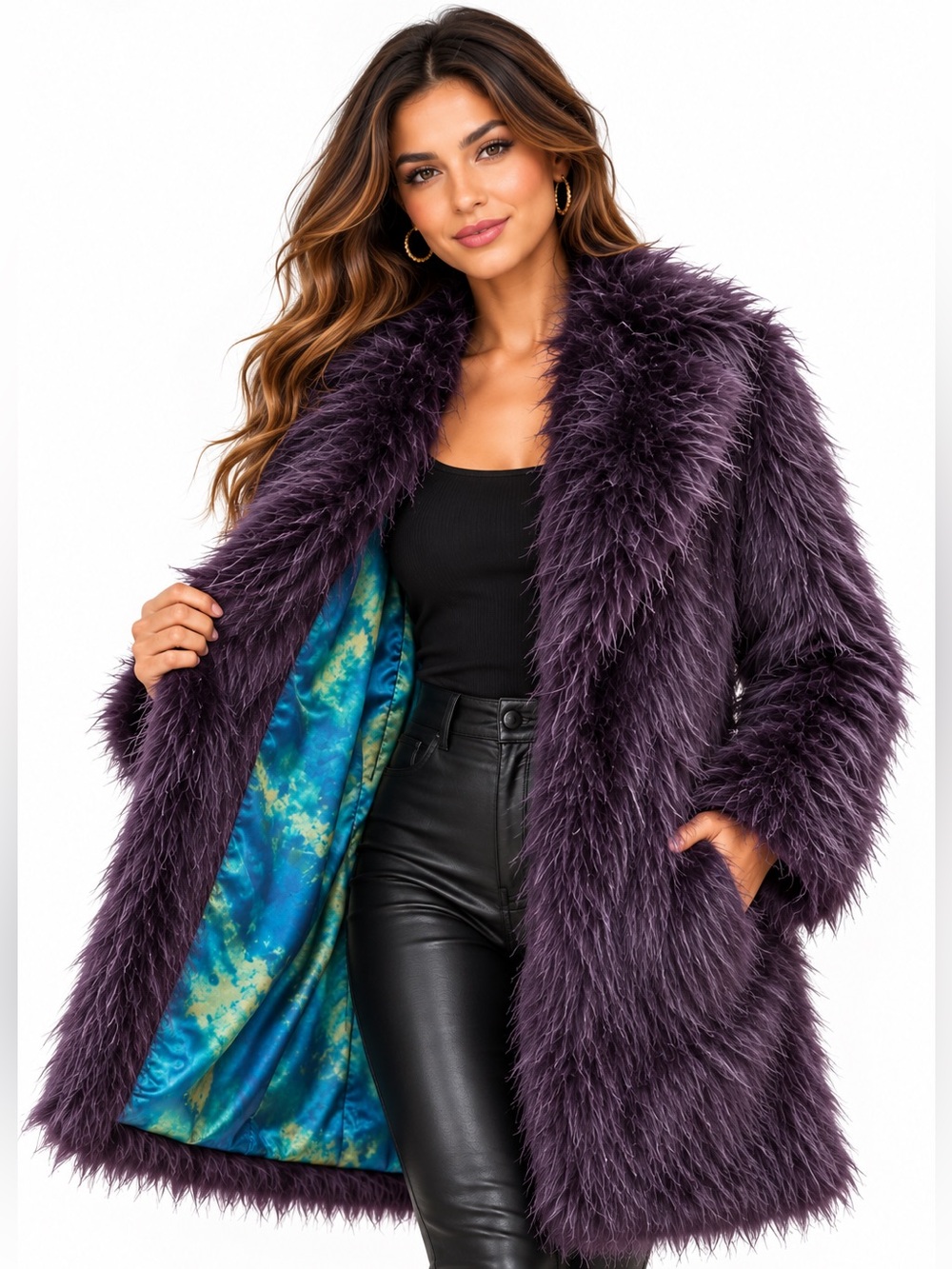Blanc Noir Plum Shaggy Faux Fur Statement Coat S Y2K Mob Wife